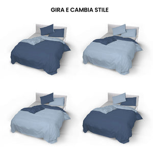 Copripiumino Singolo con Sacco e Federe Doubleface Avio/Azzurro