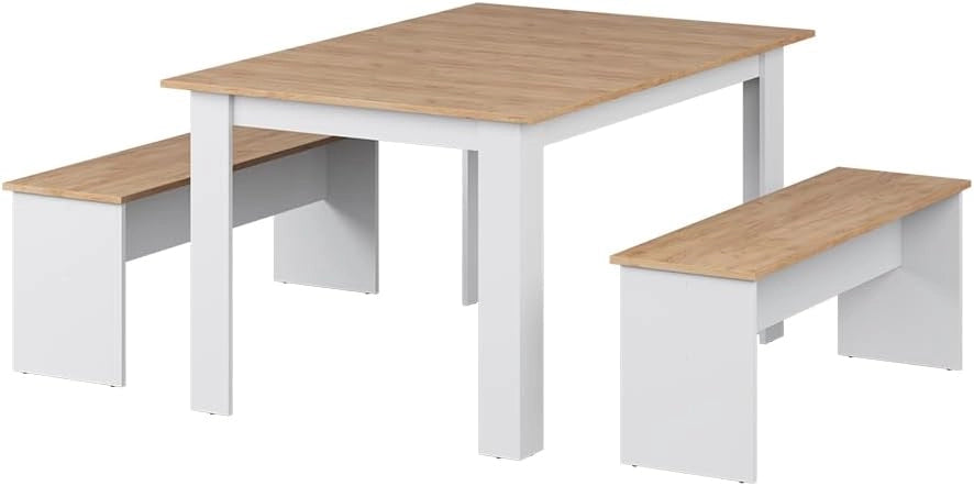 Set di panche ad angolo Sentio, Rovere bianco/dorato, 137.6 x 92.8 cm con 2 panche, per un utilizzo salvaspazio in sala da pranzo e cucina