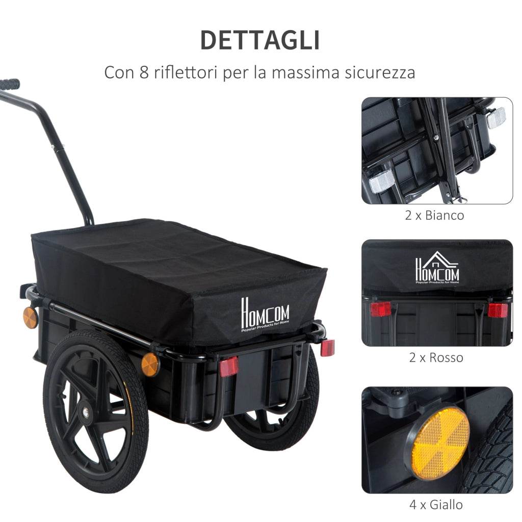 Rimorchio Carrello per Bicicletta Porta Oggetti in Acciaio 144x59x80 cm