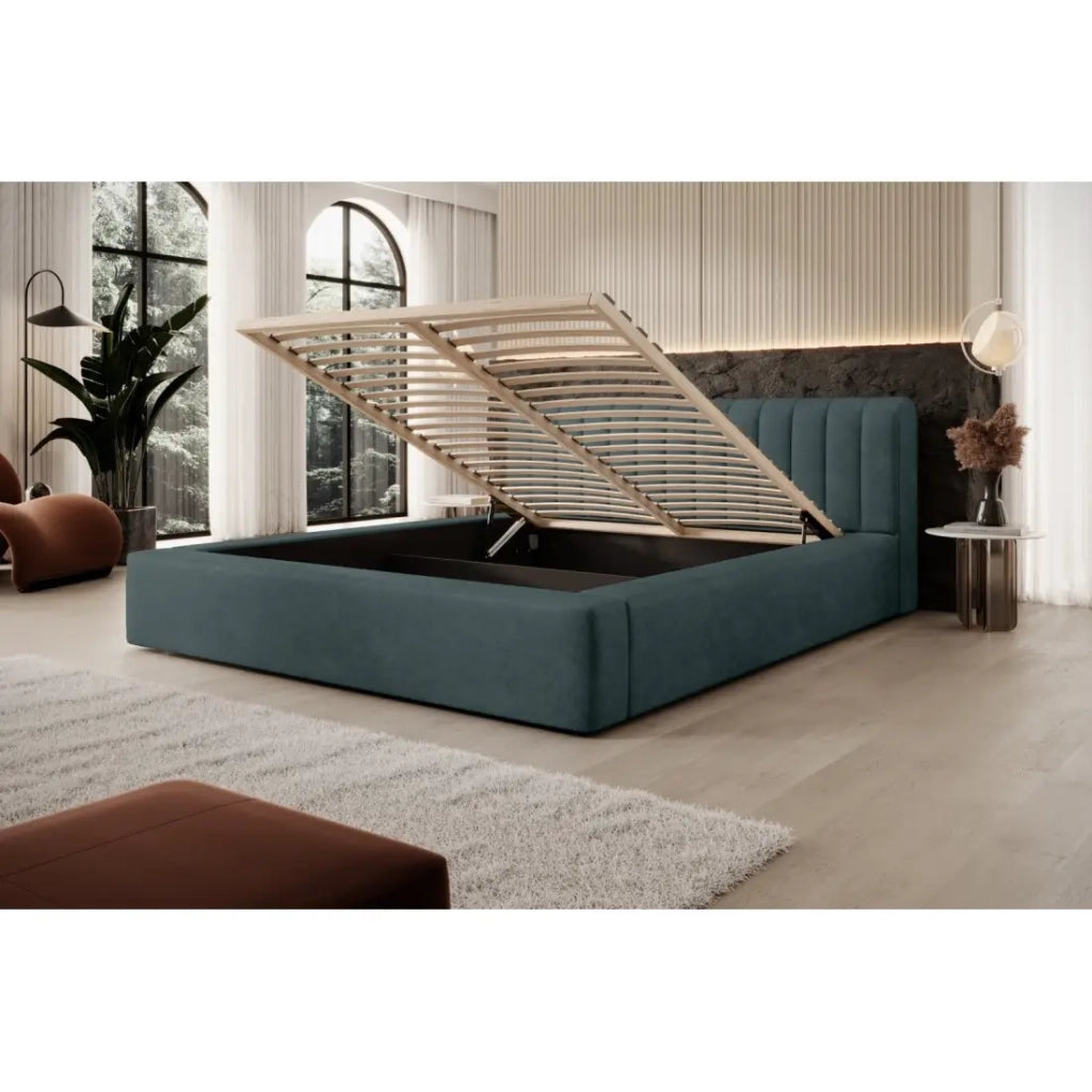 Lettino CERVIN – Velluto morbido Notte smeraldo – 140x200 cm – Rete sollevabile – Design elegante