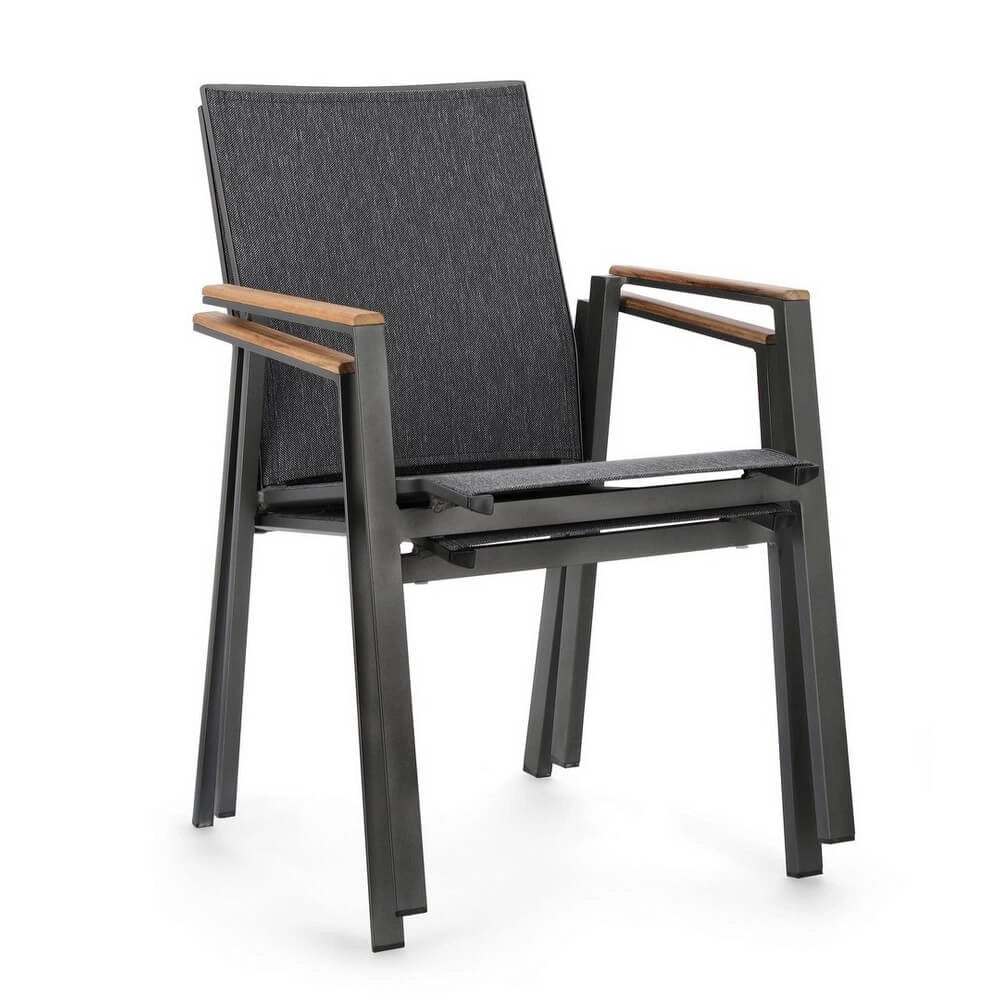 Set di 4 Sedie da Giardino con Braccioli in Alluminio e Teak - HIGHLANDER