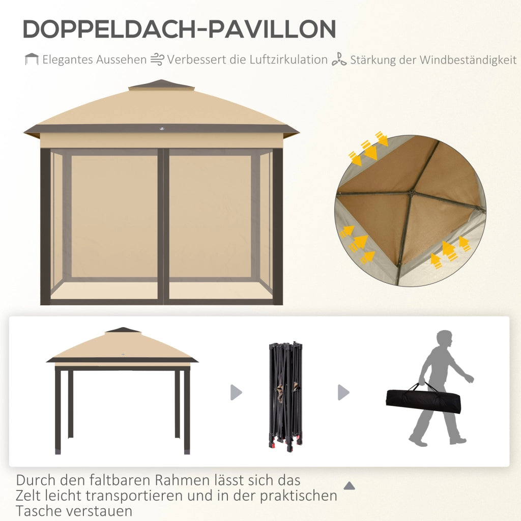 Gazebo 3 3x3 3m gazebo pieghevole impermeabile impermeabile invernale con doppia tenda protezione UV tenda da giardino pieghevole con pannelli laterali gazebo da giardino a borsa per il campeggio beige