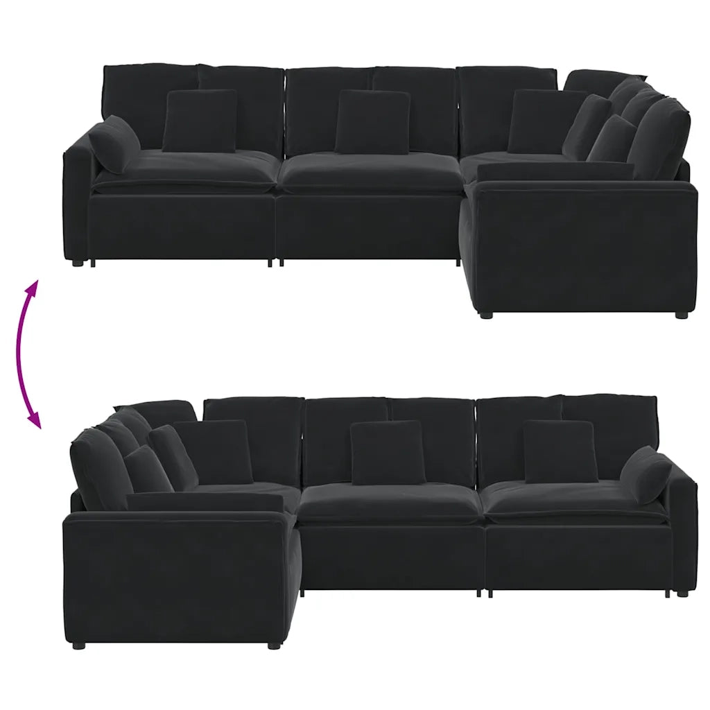 Divano Modulare con Cuscini in Velluto Nero 3321164