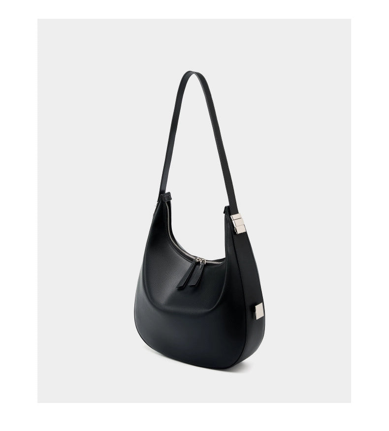 Borsa a tracolla da donna in vera pelle con tracolla larga, colore nero.
