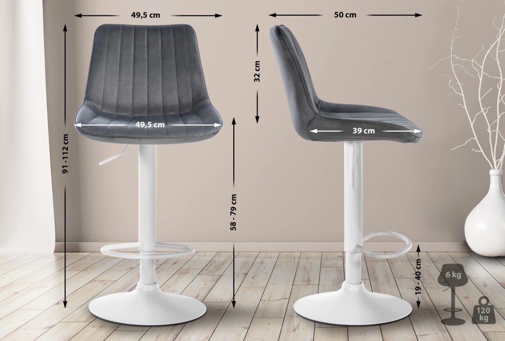 Sgabello Toni Velvet grigio scuro,bianco