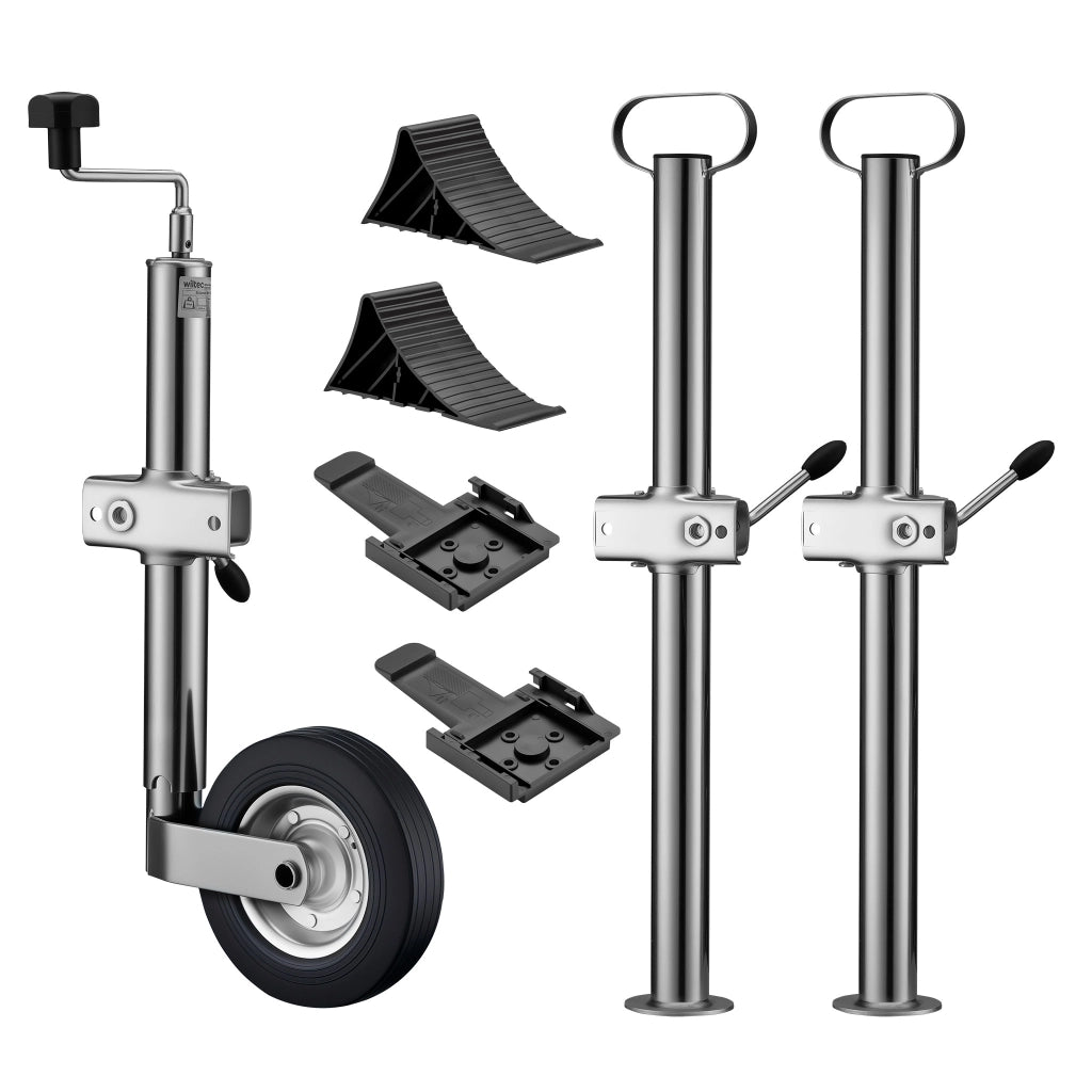 Set per rimorchio con servotimone a ruota, piedi stabilizzatori e cunei 10 pezzi max 362 kg
