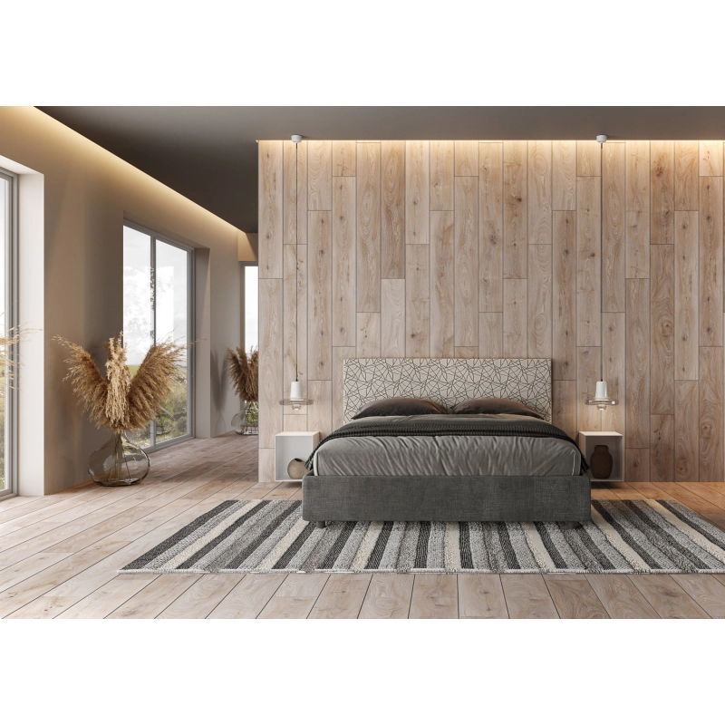 Letto imbottito Matrimoniale 160x200 cm tessuto Era Arla - Contenitore,Grigio/Grigio
