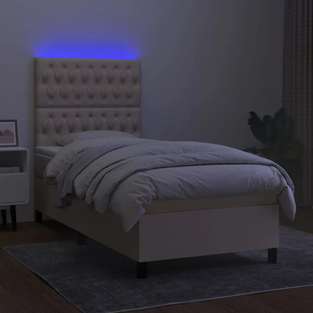 Letto a Molle con Materasso e LED Crema 90x190 cm in Tessuto cod mxl 58645