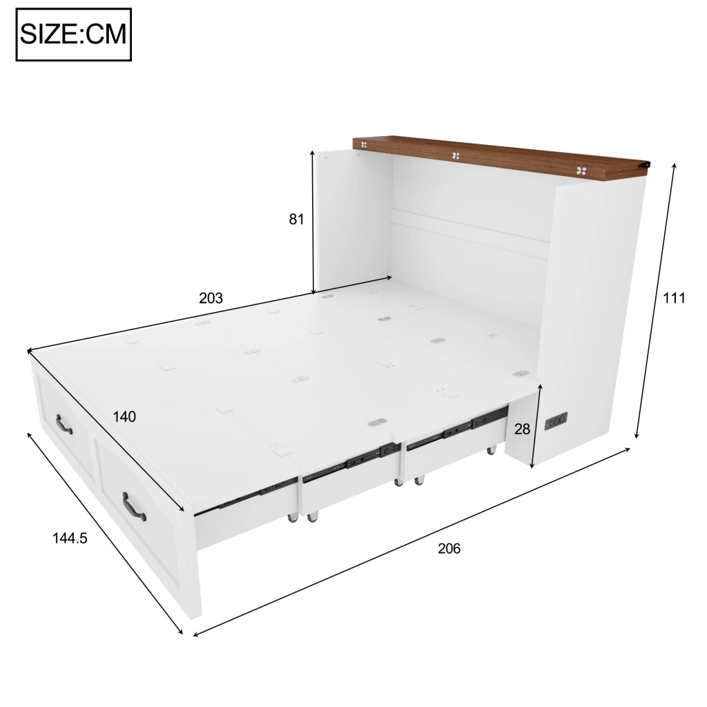 LETTO pieghevole estraibile 140x200 cm in legno e metallo bianco con presa UE