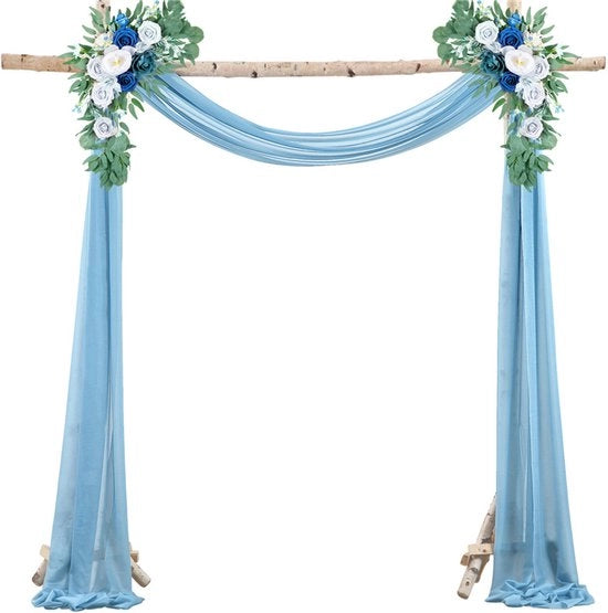 Slenderata da cerimonia, tenda da matrimonio con nastri, chiffon drappeggiato per decorazione di fondo, tenda da festa di seta - blu - 75*600cm