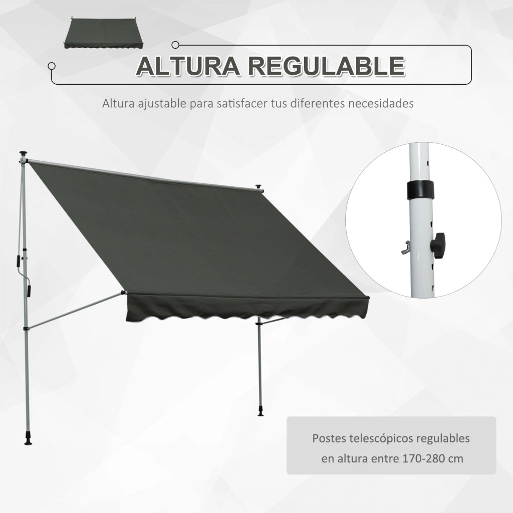 Tendone Manuale Retrattile per Terrazza ¨C zephmum ¨C Grigio 300x150x170-280 cm