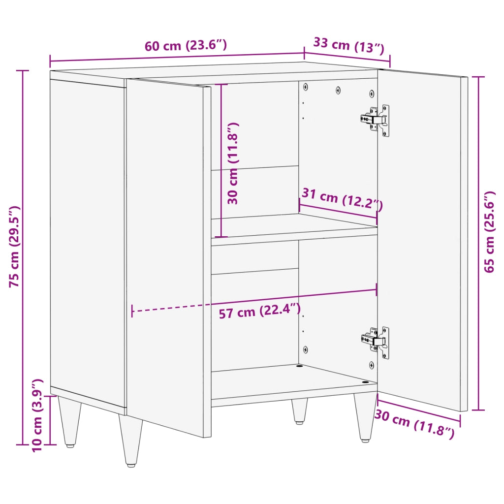 Sideboard 60x33x75 cm Legno Massello di Mango