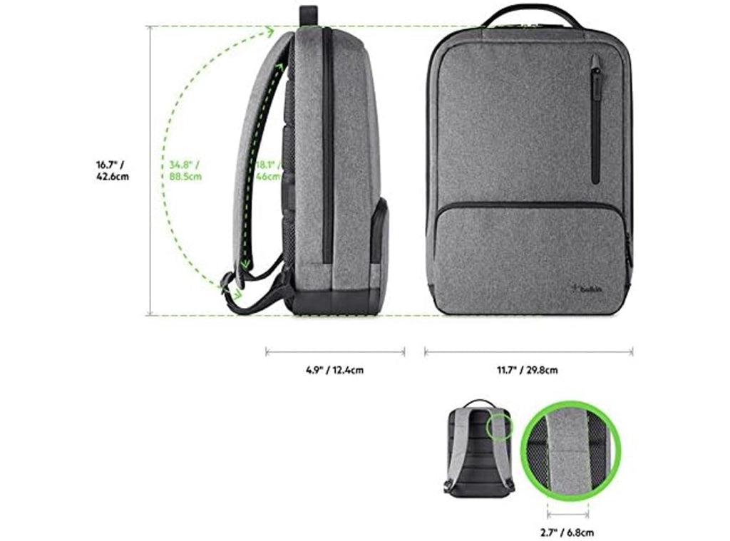 Zaino Porta PC 15.6 Pollici Belkin Classic Pro F8N900btBLK da Lavoro Università e Viaggio con Fascia Trolley Grigio