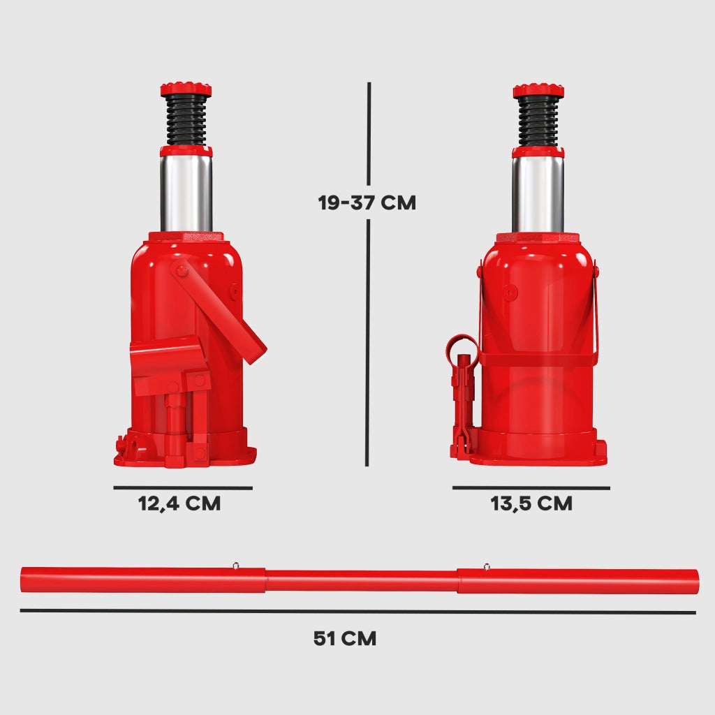 Cric a Bottiglia Idraulico 12 Tonnellate ¨C Zephmum ¨C Rosso, Lunghezza Maniglia 19-37 cm