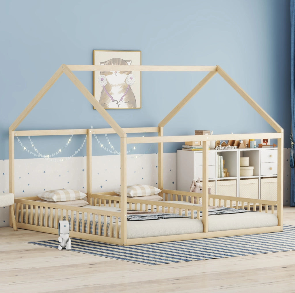 Letto 2 in 1 con design a casetta, naturale, 90 x 200 cm