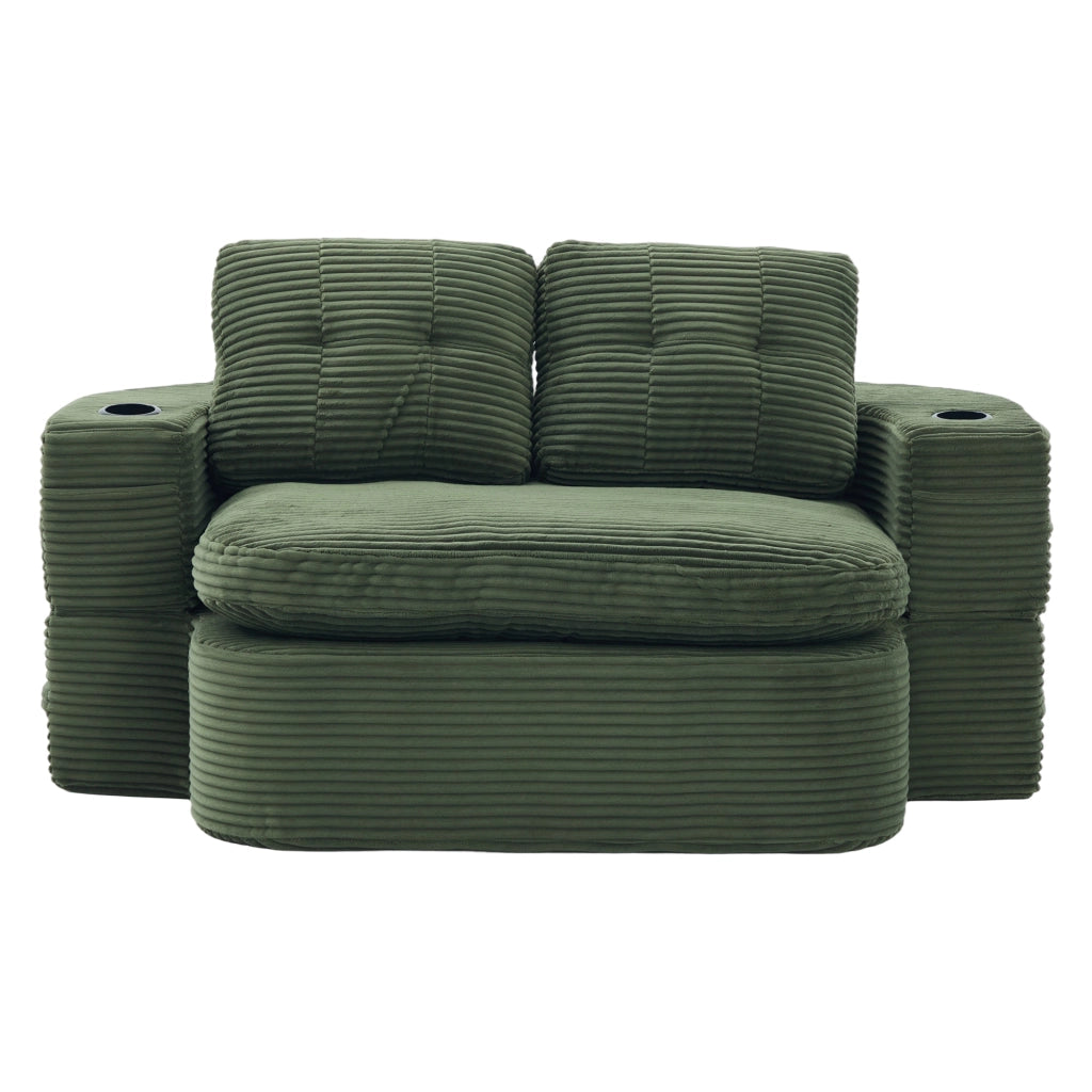 Poltrona letto 2 in 1 con seduta profonda schienale alto portabicchieri e tasche in velluto a coste smeraldo