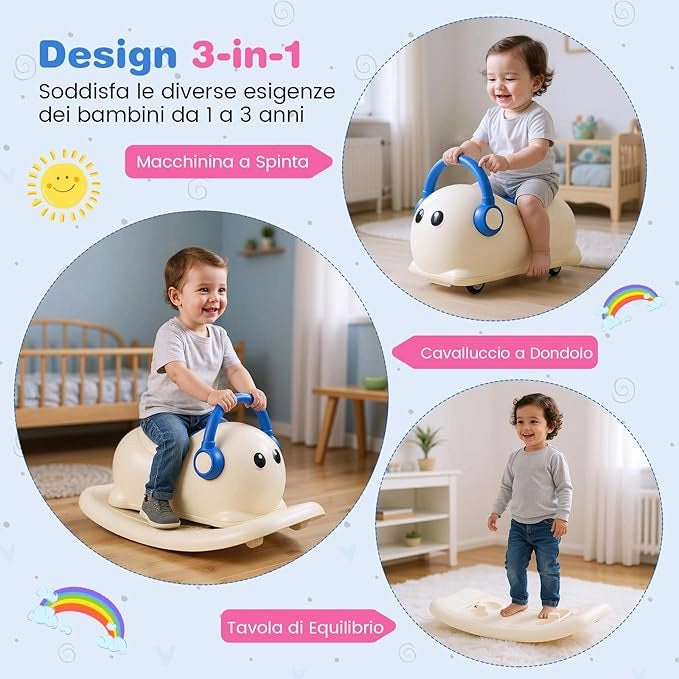 3 in 1 Cavallo a Dondolo per Bambini, Dondolo Cavalcabile con Spazio Nascosto, Ruote Scorrevoli e Tavola di Equilibrio Rimovibile, Regalo per Bambini 1-3 Anni