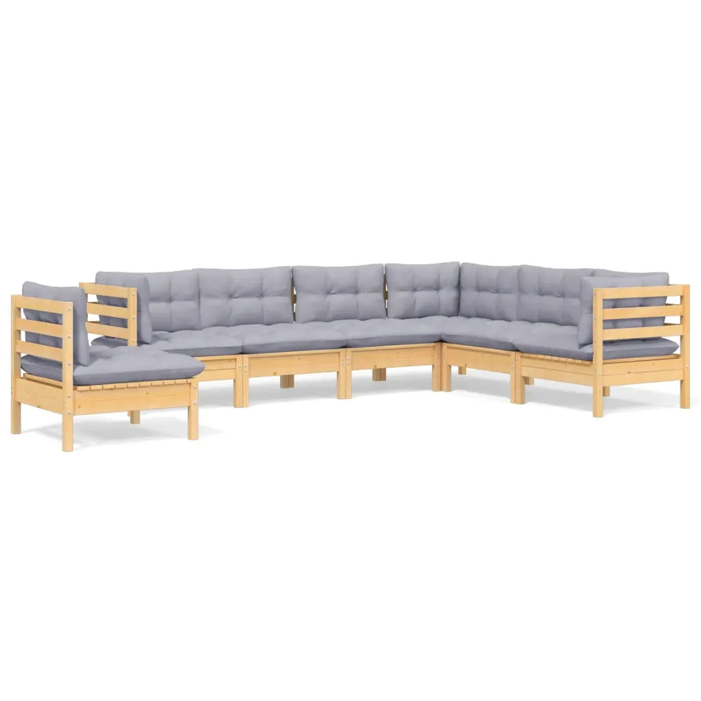 Set Divani da Giardino 7 pz con Cuscini Grigi Massello di Pino 3096718