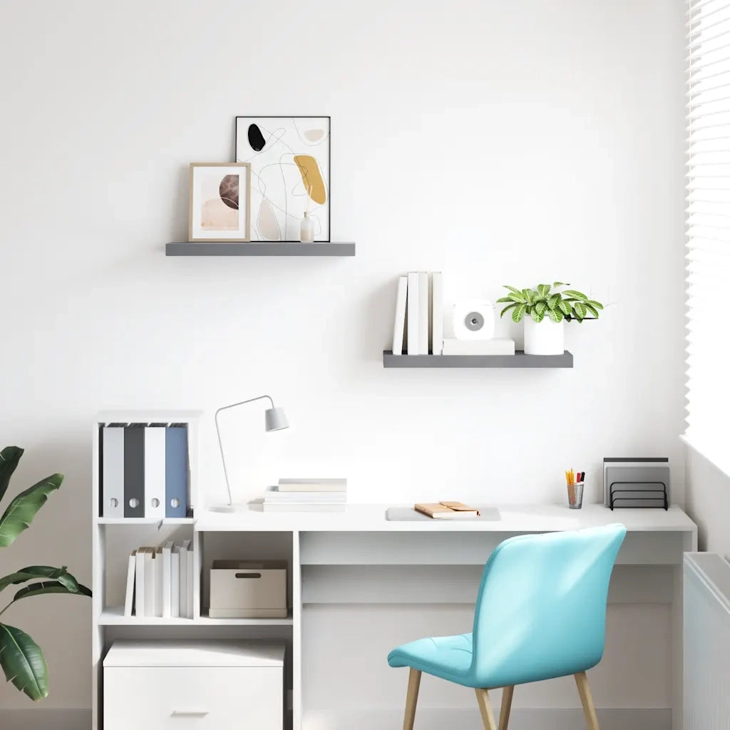 2 pz Scaffali a Parete | Ripiano a parete | Mensole a Parete Grigi 60x23,5x3,8 cm in MDF