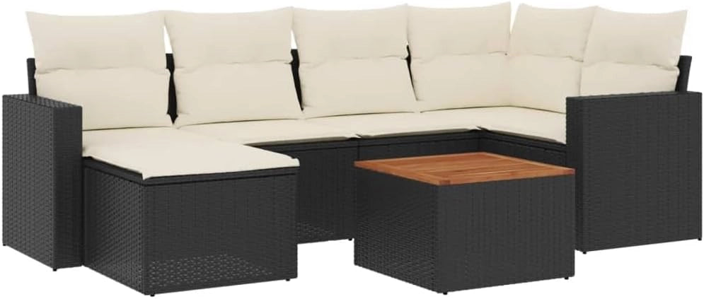 LAPOOH Set da pranzo da giardino 7 pezzi e cuscini in rattan sintetico nero, Set Tavolo e Sedie Giardino, Tavolo e Sedie Terrazza, Mobili da Giardino Esterno, Set di Mobili Da Giardino - 3256553