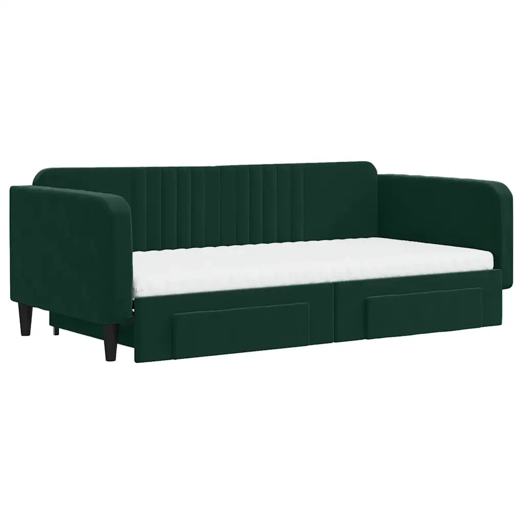 Divano Letto Estraibile Cassetti Verde Scuro 100x200cm Velluto
