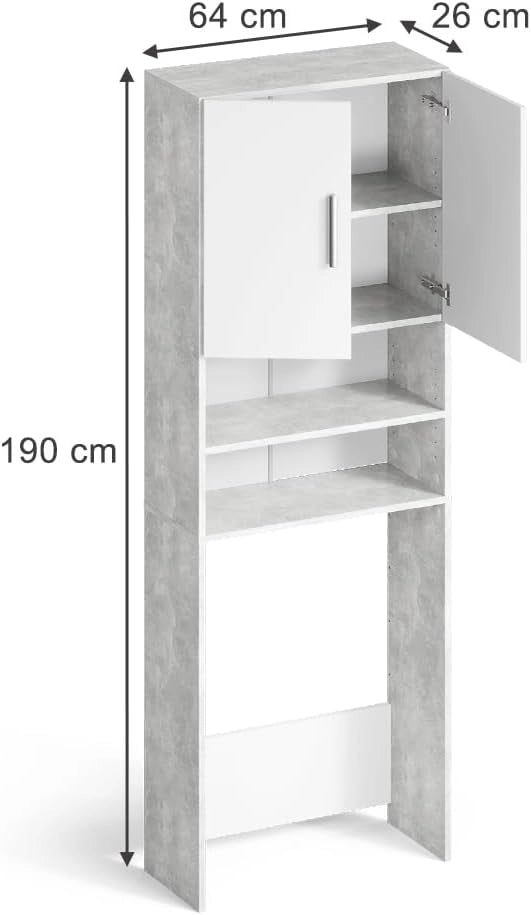 Mobile lavatrice, Calcestruzzo, 64 x 190 cm, adatto per la conservazione di detersivo e accessori