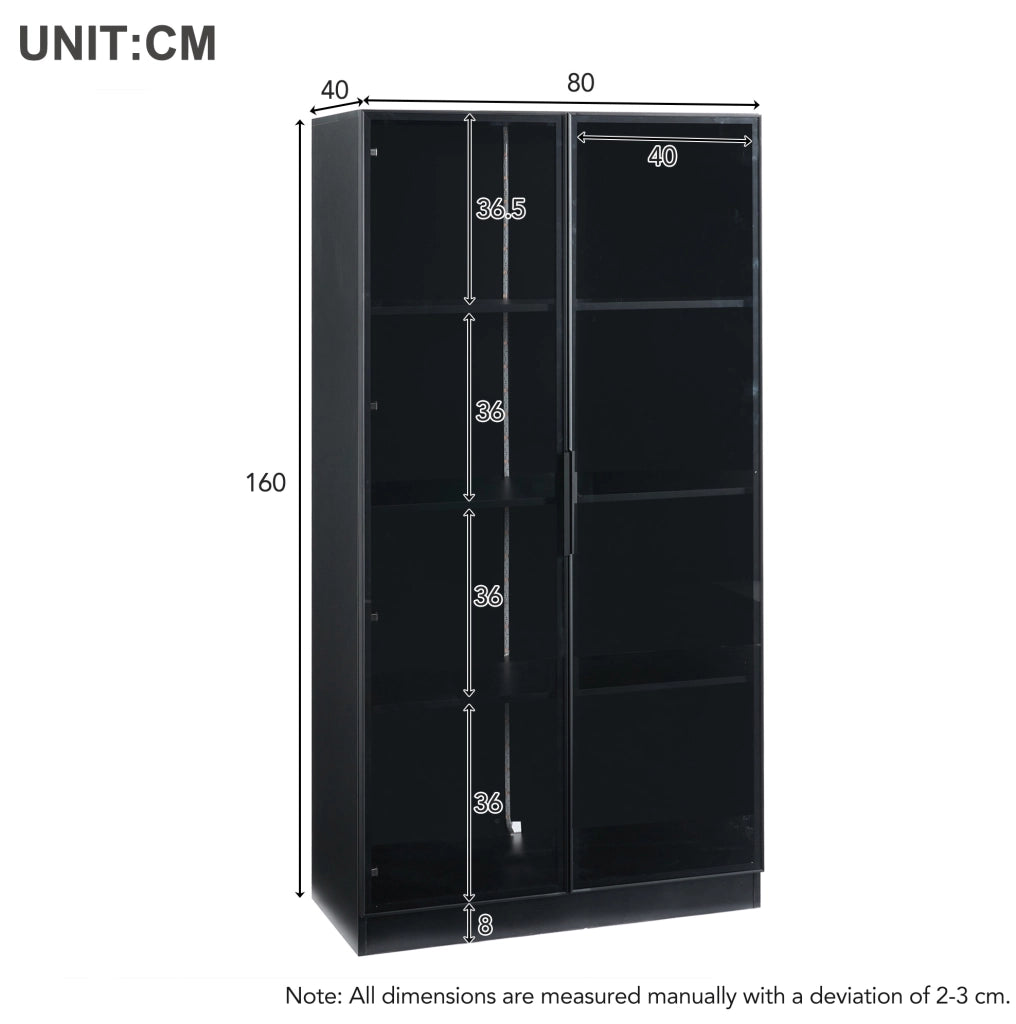 Vetrina moderna con porte in vetro e LED controllabili da app; 80 x 40 x 160 cm; nero