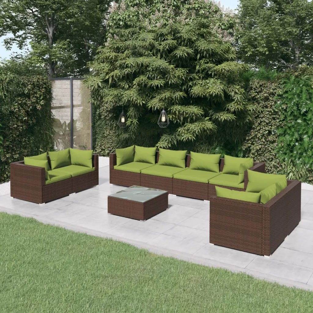 Set Divani da Giardino 9 pz con Cuscini in Polyrattan Marrone cod mxl 39010