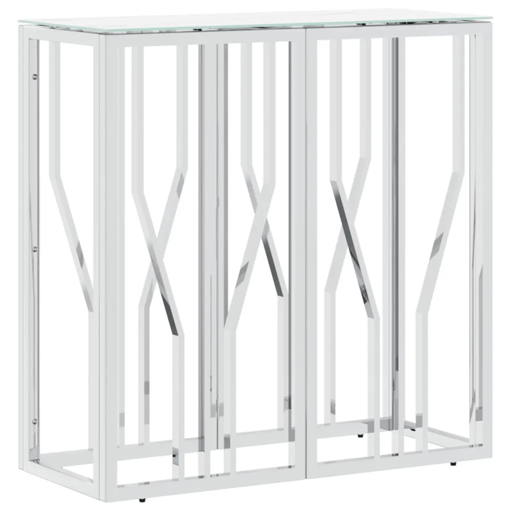 Tavolino Consolle Argento 70x30x70 cm in Acciaio Inox e Vetro 350035