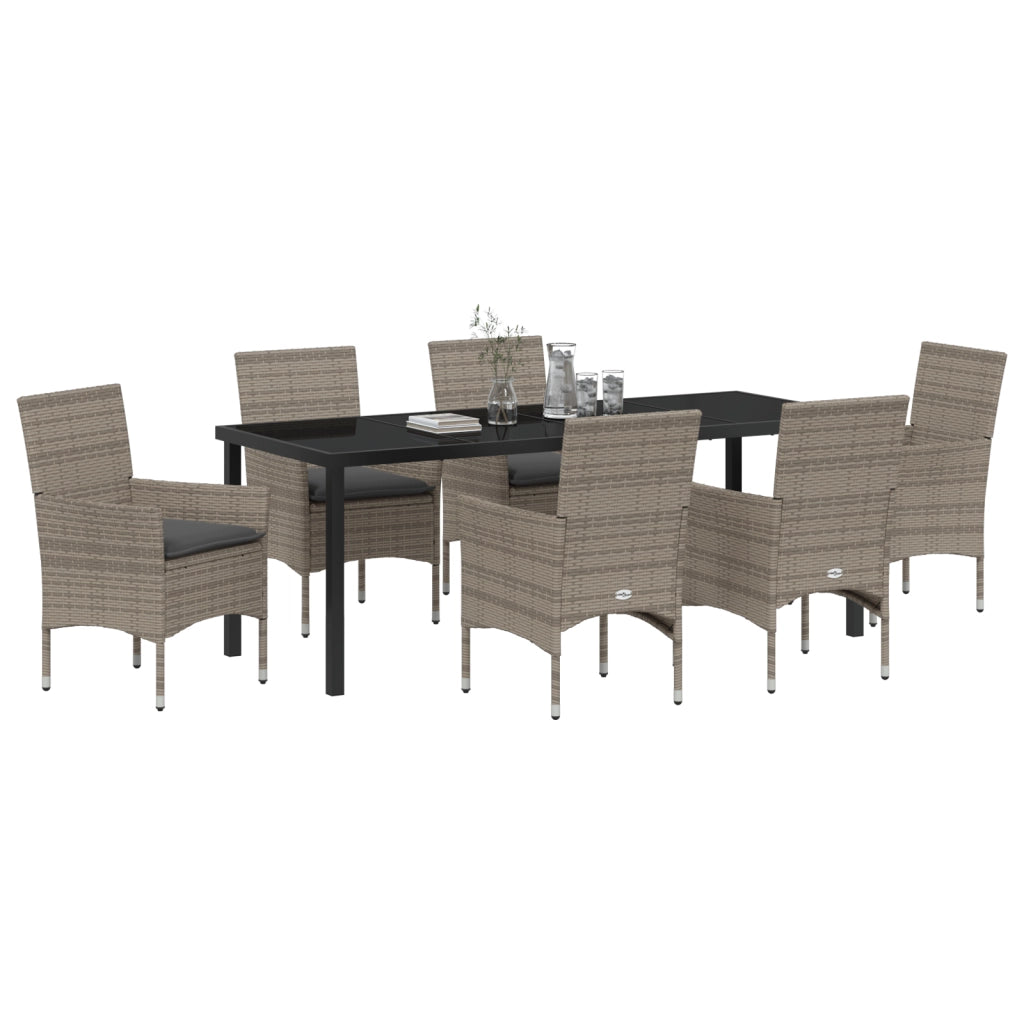 Set pranzo giardino  7 pezzi con cuscini polyrattan grigio