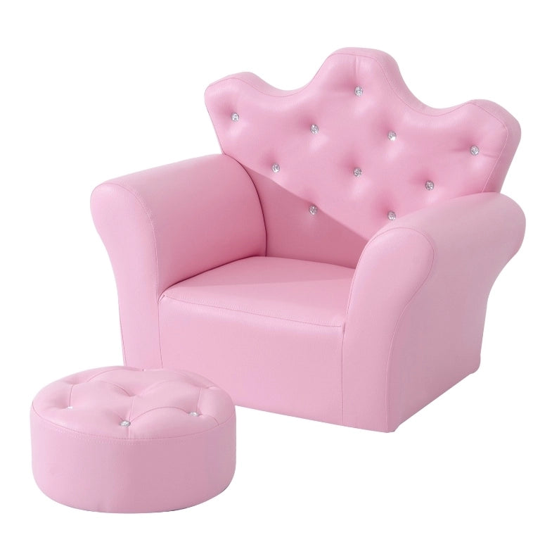 Poltroncina per bambini rosa con poggiapiedi in PU