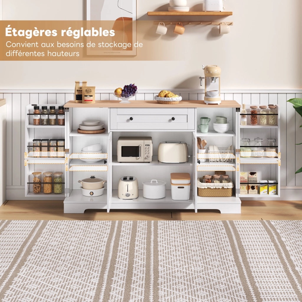 Credenza con 1 cassetto e 4 vani; ripiani regolabili - per cucina - in MDF - 138 cm - naturale e bianco
