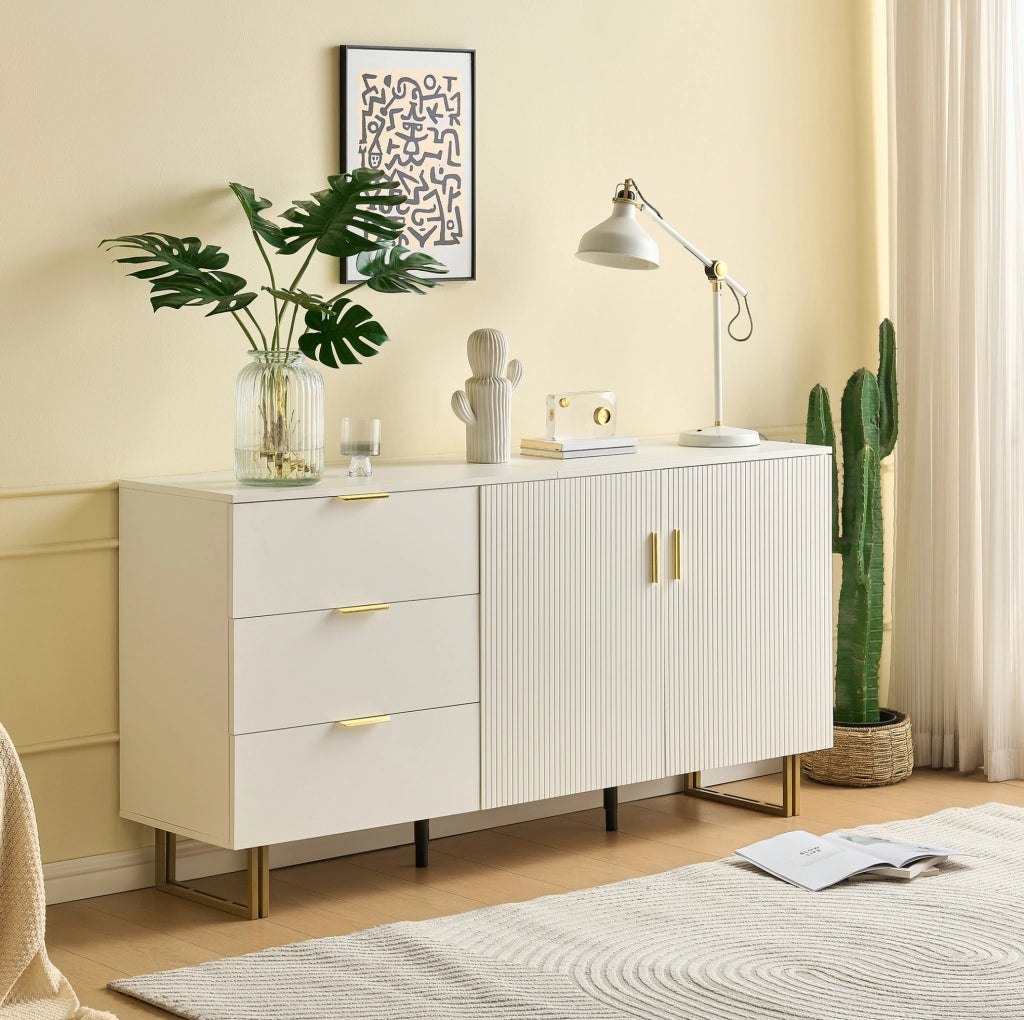 Sideboard con 2 ante e 3 cassetti 160x40x81;5 cm in MDF bianco