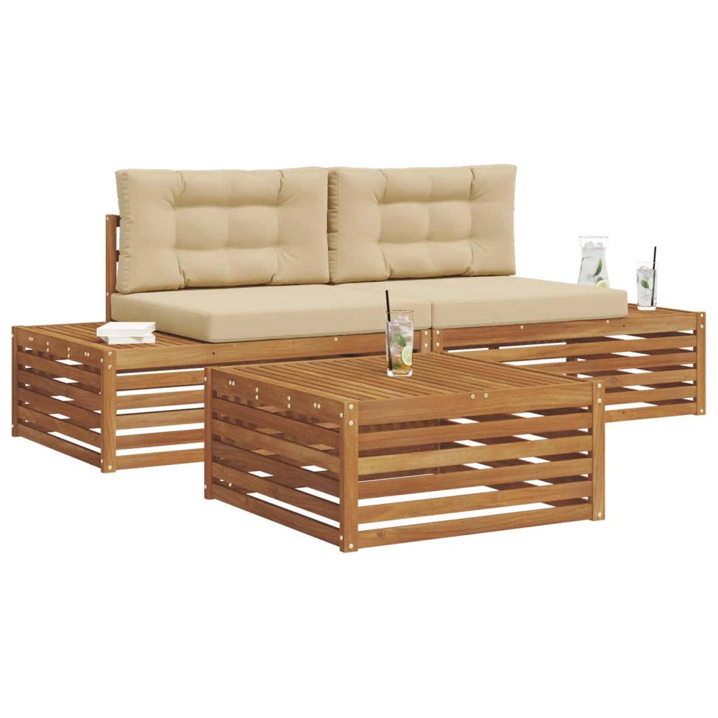 Set di divani da esterno con cuscino 3 Pezzo Naturale e Beige