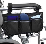 Tas di stoccaggio per sedia a rotelle con 3 contenitori per bracciolo - nero.