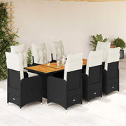 vidaXL Set Bistrò da Giardino 9 pz con Cuscini in Polyrattan Nero