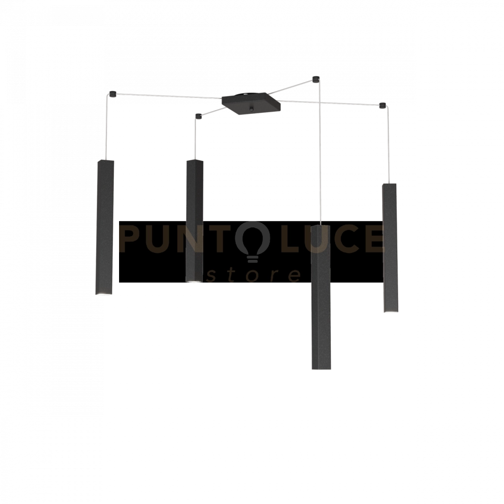 SQUARE TUBE SOSPENSIONE 4 LUCI NERO CAVO CM.250 CON BASE 1173-S4-NE