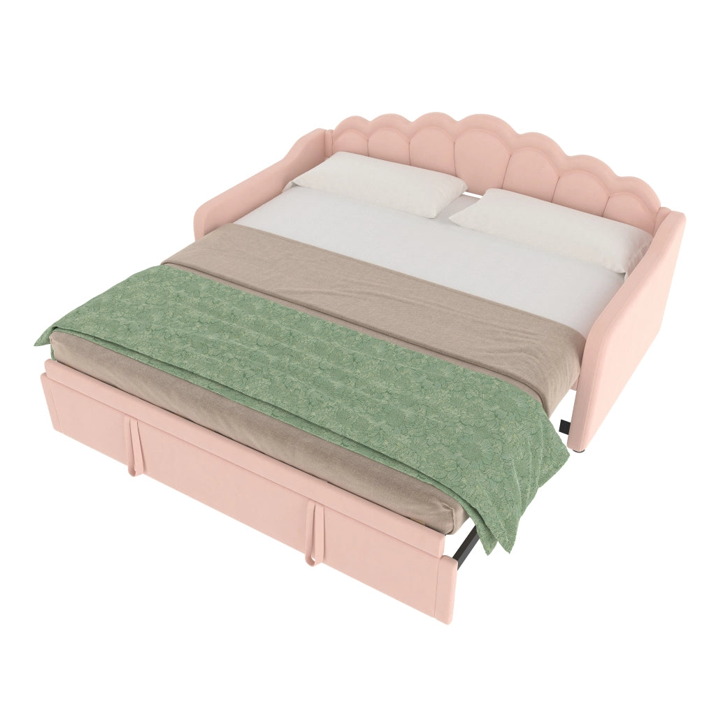 Letto imbottito pieghevole con luci LED 90x200 cm velluto rosa