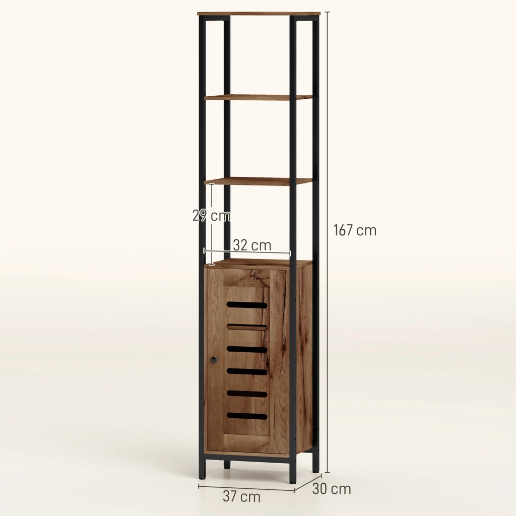 Colonna bagno industriale 3 ripiani aperti anta a lamelle regolabili ¨C Xylo ¨C marrone rustico