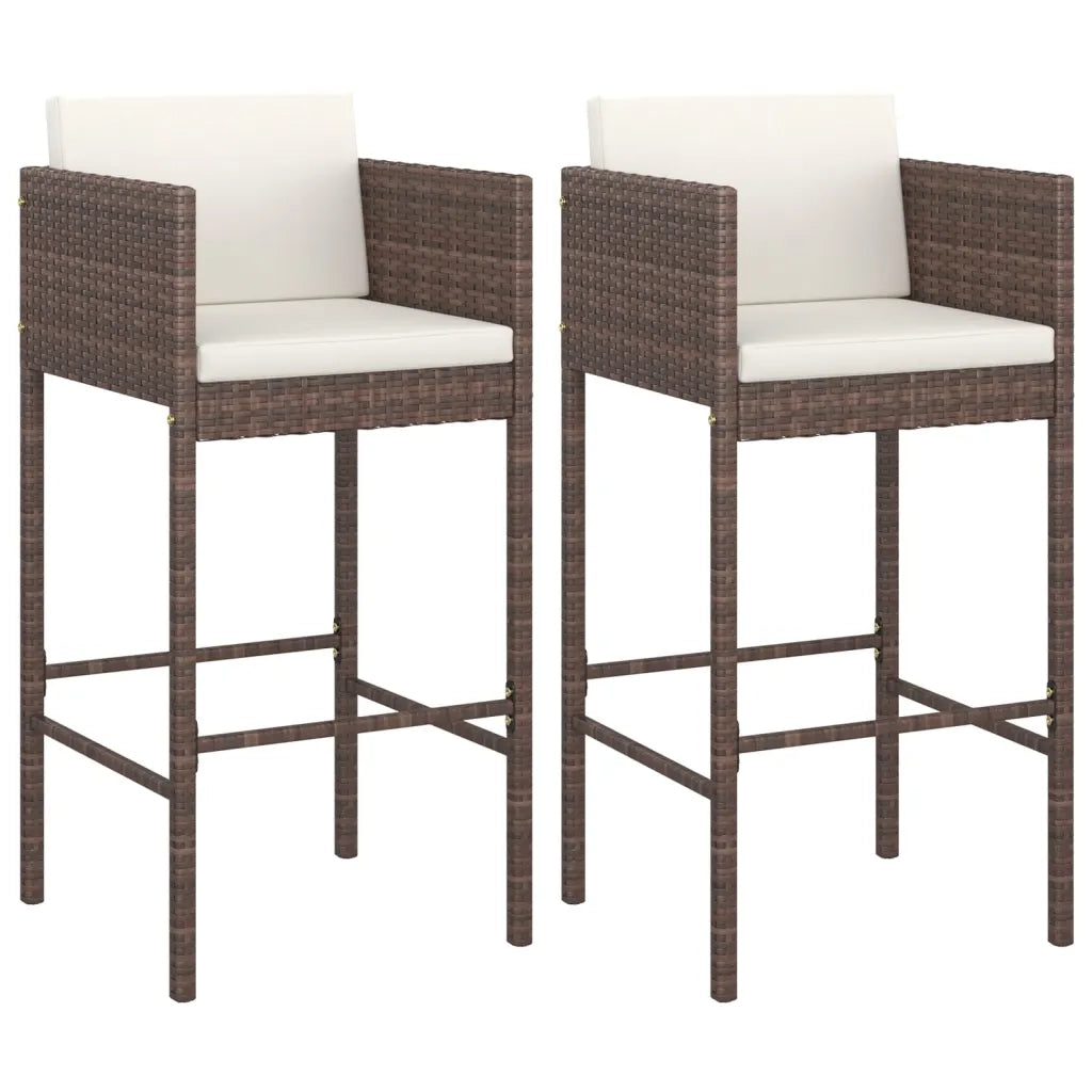 Sgabelli da Bar con Cuscini 2 pz Marroni in Polyrattan 316656