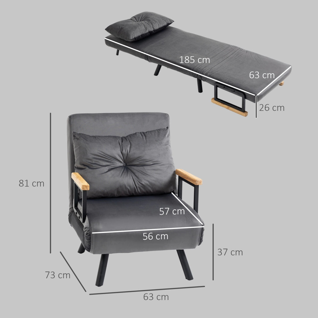 Poltrona Letto 3 in 1 con Cuscino e Schienale Reclinabile ¨C zephmum ¨C Grigio Scuro 63x73x81 cm
