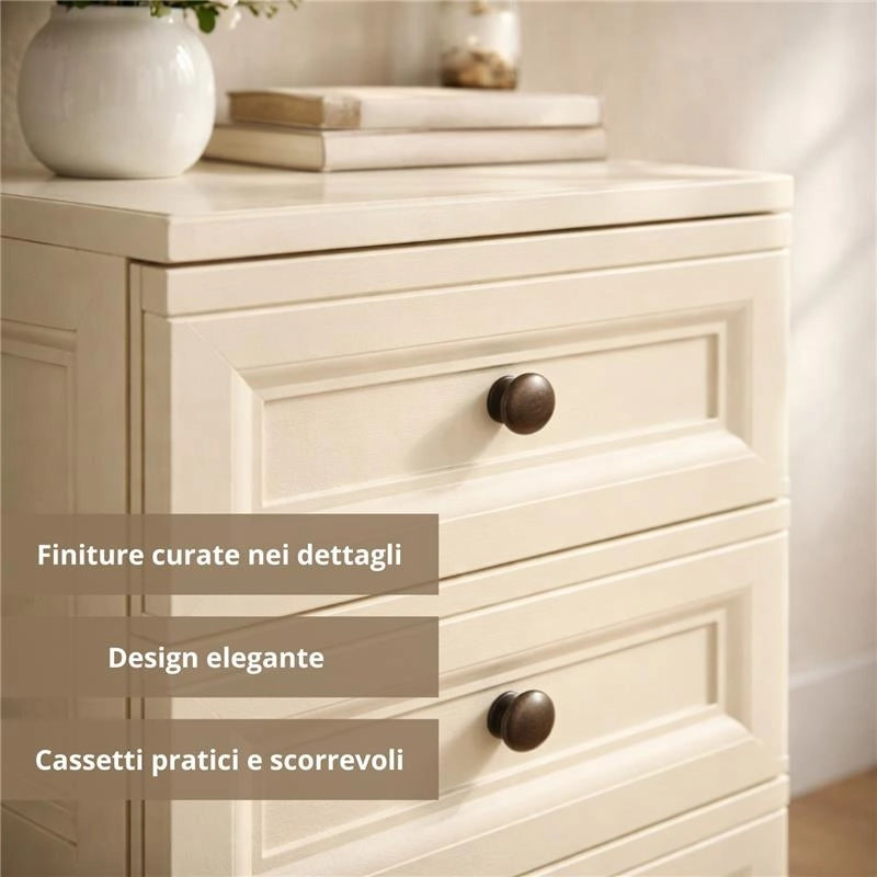 CASSETTIERA ALTA 4 CASSETTI PICCOLI ANGORA 40X43X85,5 CM – MOBILE COMPATTO SALVASPAZIO PER CAMERA, INGRESSO E ZONA LIVING