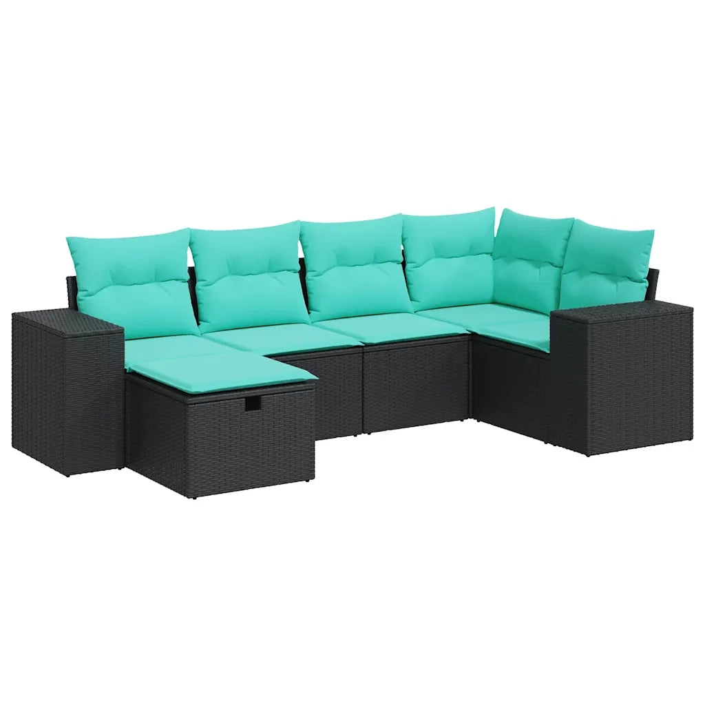 Set Divano da Giardino 6 pz con Cuscini Nero in Polyrattan