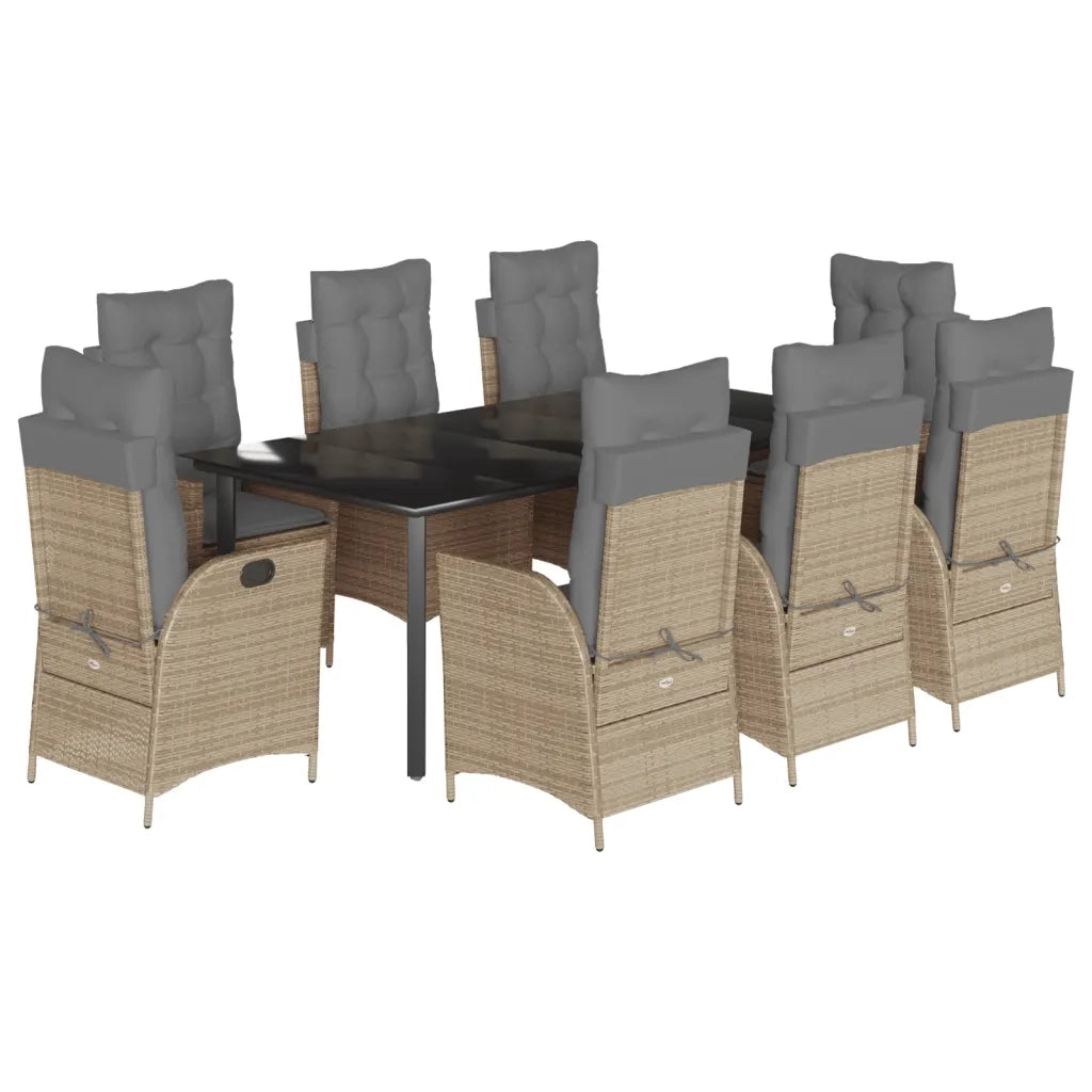 Set da Pranzo da Giardino 9 pz con Cuscini Beige in Polyrattan