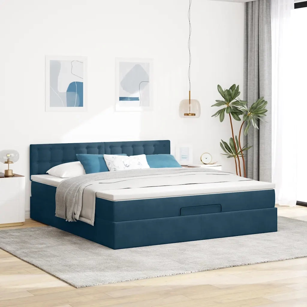 Struttura Letto Pouf con Materasso 180x200 cm in Velluto