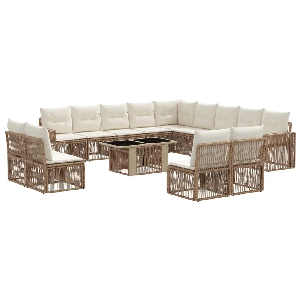 Set Divano da Giardino 14 pz Beige e Bianco Crema polyrattan 3436869