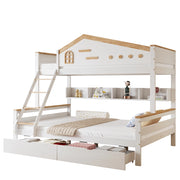 LETTO a castello con finestre, 2 cassetti, 205x148,5x167,5 cm, Bianco/Naturale