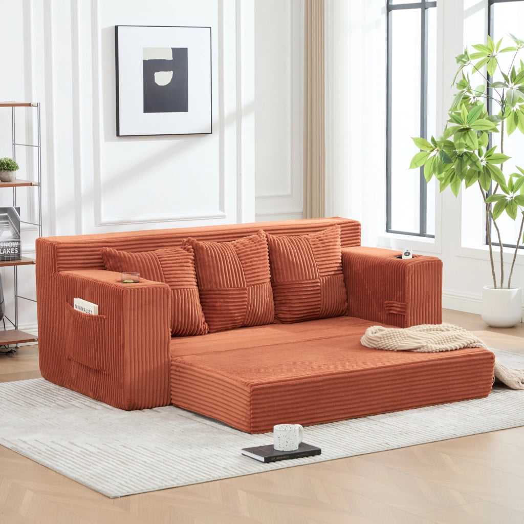 DIVANO MODULARE 2 POSTI a Pavimento 172x87x64 cm in Velluto a Coste Arancione