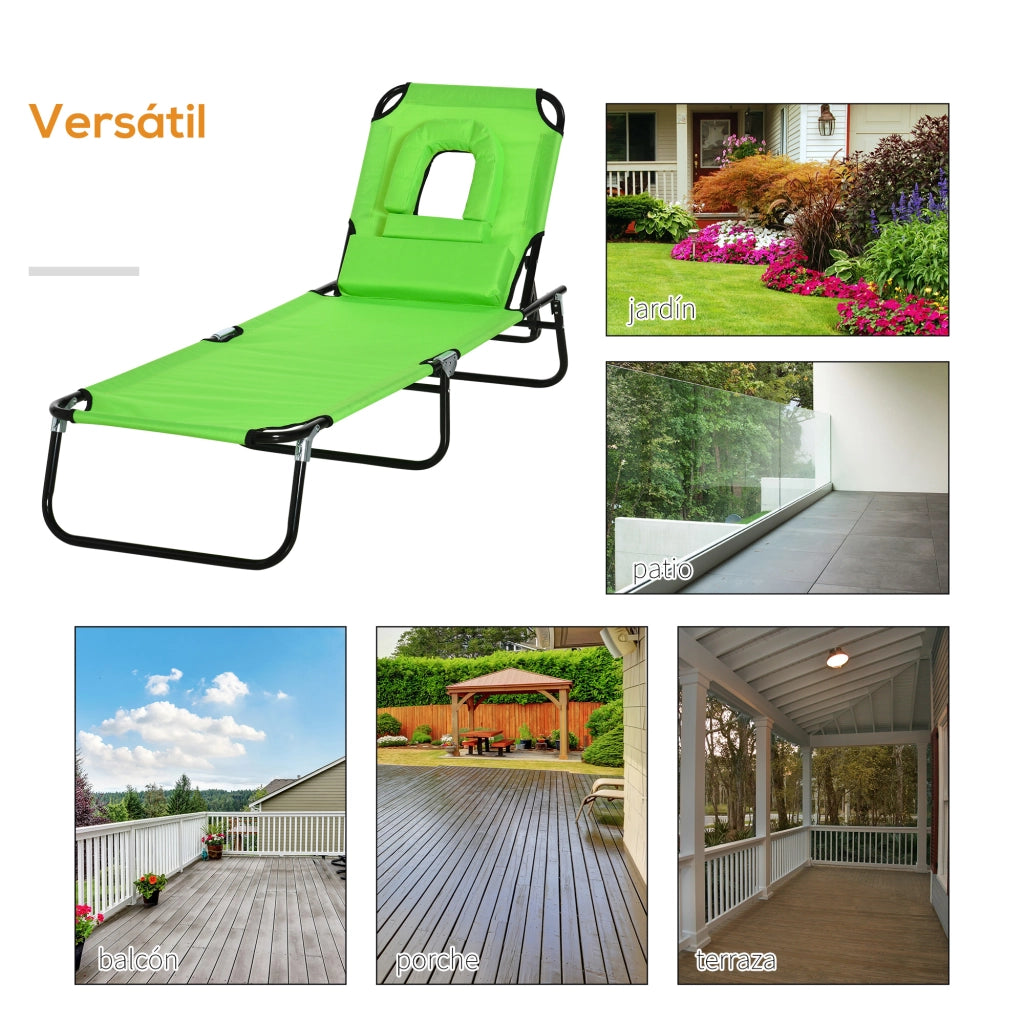 Tumbona pieghevole con schienale regolabile e cuscino ¨C zephmum ¨C verde 190x56x28 cm