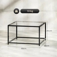 Tavolino Quadrato in Vetro Temperato e Acciaio, 68x68x39 cm, Nero